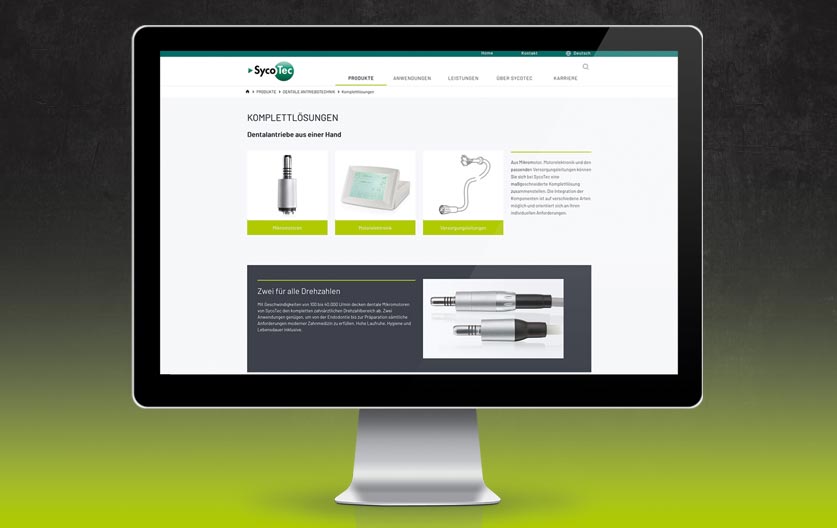 SycoTec Webdesign - Einstiegsseite Dental Drives